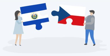 Çift Salvador ve Çek bayrakları ile iki bulmaca parçaları tutan. El Salvador ve Çek Cumhuriyeti ulusal sembolleri birlikte.