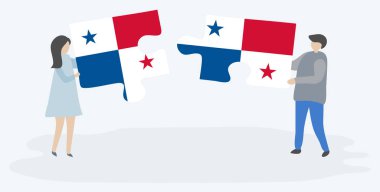 Çift Panama ve Panama bayrakları ile iki bulmaca parçaları tutan. Panama ve Panama ulusal sembolleri birlikte.