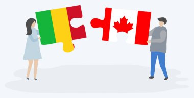 Çift Mali ve Kanada bayrakları ile iki bulmaca parçaları tutan. Mali ve Kanada ulusal sembolleri birlikte.