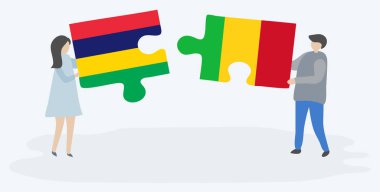 Çift Moritanya ve Mali bayrakları ile iki bulmaca parçaları tutan. Mauritius ve Mali ulusal sembolleri birlikte.