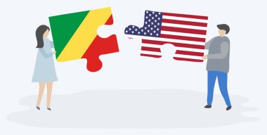 Kongo ve Amerikan bayrakları ile iki bulmaca parçaları tutan çift. Kongo Cumhuriyeti ve Amerika Birleşik Devletleri ulusal sembolleri birlikte.