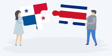 Çift Panama ve Kosta Rika bayrakları ile iki bulmaca parçaları tutan. Panama ve Kosta Rika ulusal sembolleri birlikte.