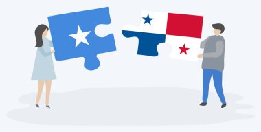 Çift Somali ve Panama bayrakları ile iki bulmaca parçaları tutan. Somali ve Panama ulusal sembolleri birlikte.