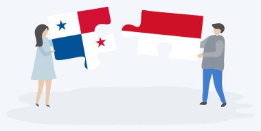 Çift Panama ve Endonezya bayrakları ile iki bulmaca parçaları tutan. Panama ve Endonezya ulusal sembolleri birlikte.