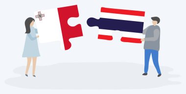 Çift Malta ve Tay bayrakları ile iki bulmaca parçaları tutan. Malta ve Tayland ulusal sembolleri birlikte.