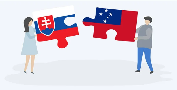 Пара Держащая Две Головоломки Словацкими Самоанскими Флагами Государственные Символы Словакии — стоковый вектор