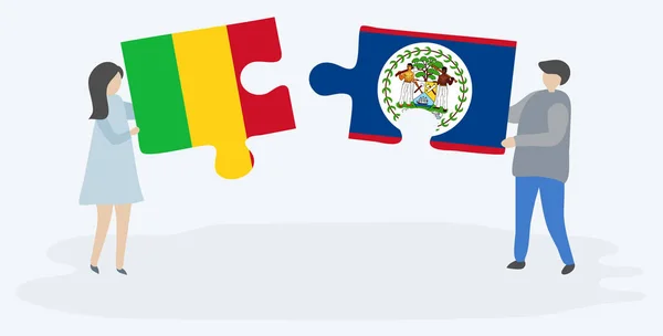 Çift Mali Belizean Bayrakları Ile Iki Bulmaca Parçaları Tutan Mali — Stok Vektör