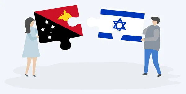 Couple Tenant Deux Pièces Puzzles Avec Des Drapeaux Papous Israéliens — Image vectorielle