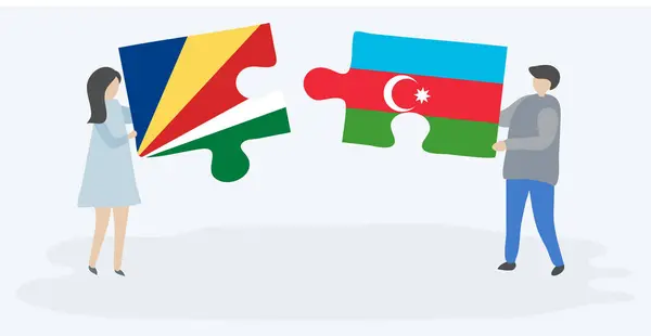 Coppia Contenente Due Pezzi Puzzle Con Bandiere Seychellois Azerbaigiane Seychelles — Vettoriale Stock