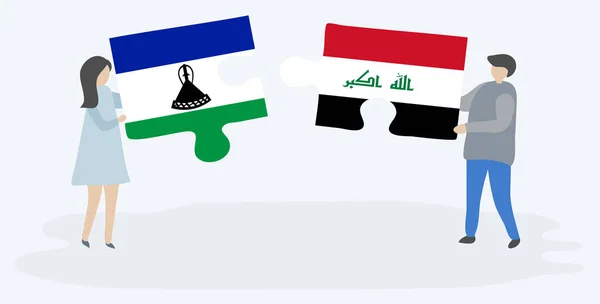Ζευγάρι Που Κρατά Δύο Κομμάτια Παζλ Μπάσοθο Και Ιρακινές Σημαίες — Διανυσματικό Αρχείο