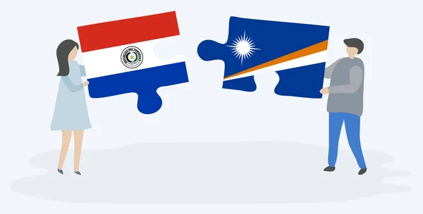 Paraguay Marshall Bayrakları Ile Iki Bulmaca Parçaları Tutan Çift Paraguay — Stok Vektör