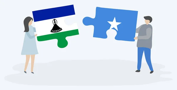 Paar Houden Twee Puzzels Stukken Met Basotho Somalische Vlaggen Lesotho — Stockvector