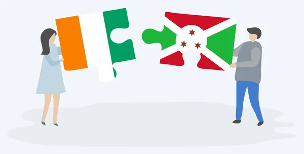 Két Kirakódarab Elefántcsontparti Burundian Flagek Elefántcsontpart Burundi Nemzeti Szimbólumok Együtt — Stock Vector
