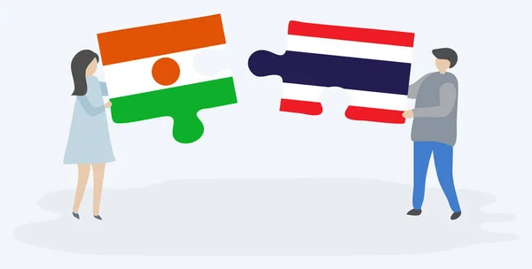 Ζευγάρι Που Κρατά Δύο Κομμάτια Παζλ Νιγηριέν Και Ταϊλανδικά Σημαίες — Διανυσματικό Αρχείο