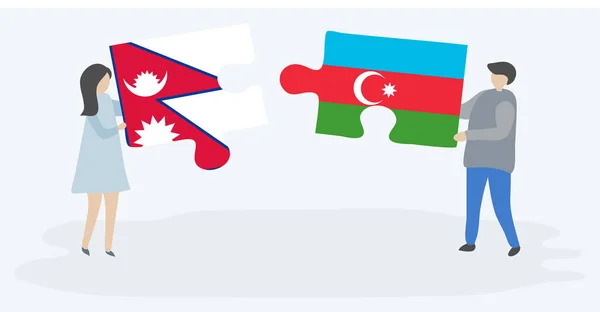 Coppia Contenente Due Pezzi Puzzle Con Bandiere Nepalesi Azerbaigiane Nepal — Vettoriale Stock
