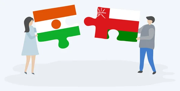 Paar Mit Zwei Puzzleteilen Mit Nigerianischen Und Omanischen Flaggen Niger — Stockvektor