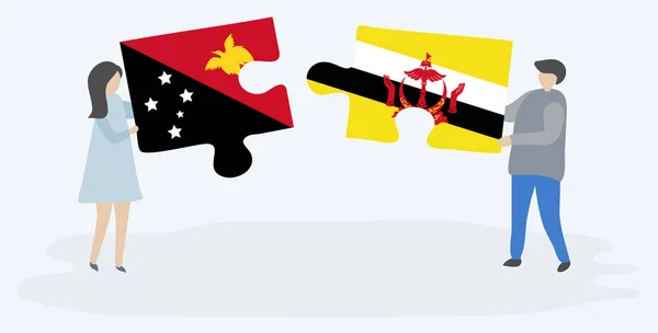 Par Holder Puslespil Stykker Med Papuan Bruneian Flag Papua Guinea – Stock-vektor