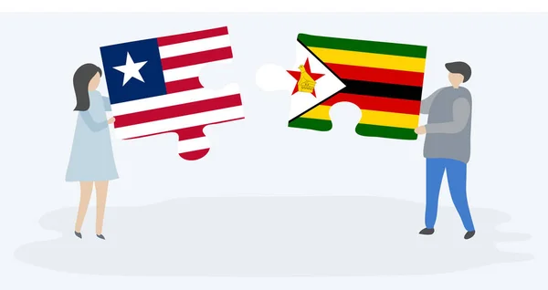 라이베리아와 짐바브웨 국기와 조각을 라이베리아와 짐바브웨 — 스톡 벡터