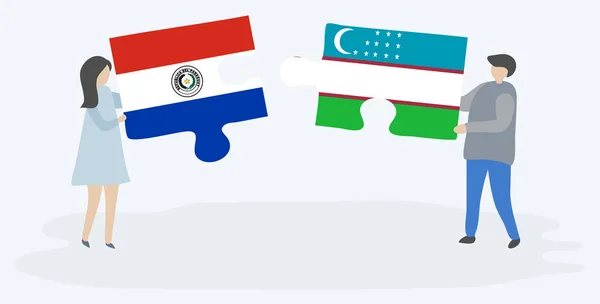 Pár Gazdaság Két Rejtvények Darab Paraguayan Üzbég Zászlók Paraguay Üzbegisztán — Stock Vector