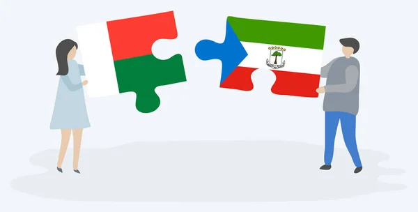 Couple Két Rejtvények Madagaszkári Egyenlítői Guineai Zászlók Madagaszkár Egyenlítői Guinea — Stock Vector