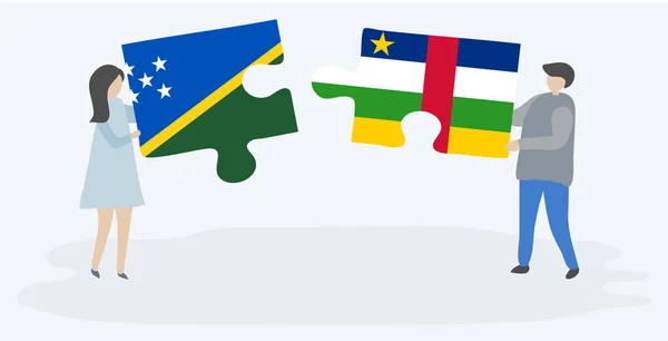 Ζευγάρι Που Κρατά Δύο Κομμάτια Παζλ Σημαίες Του Νησιού Σολομώντος — Διανυσματικό Αρχείο
