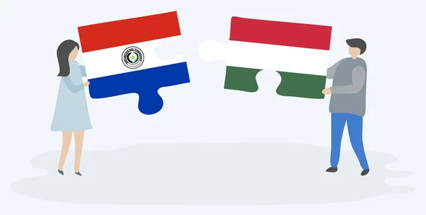 Két Paraguayi Magyar Zászlóval Rendelkező Rejtvénydarabot Tartalmazó Pár Paraguay Magyarország — Stock Vector