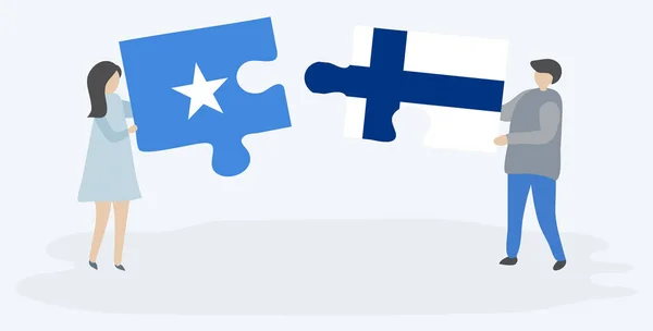 Paar Mit Zwei Puzzleteilen Mit Somalischen Und Finnischen Flaggen Nationalsymbole — Stockvektor