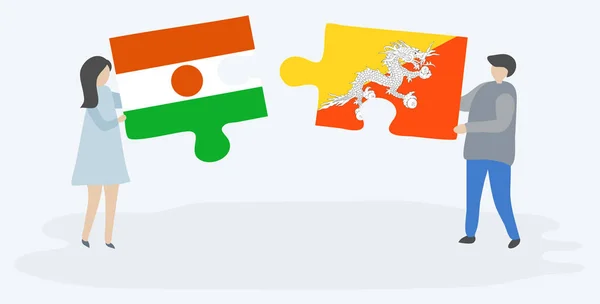 Paar Mit Zwei Puzzleteilen Mit Nigerianischen Und Bhutanischen Flaggen Niger — Stockvektor