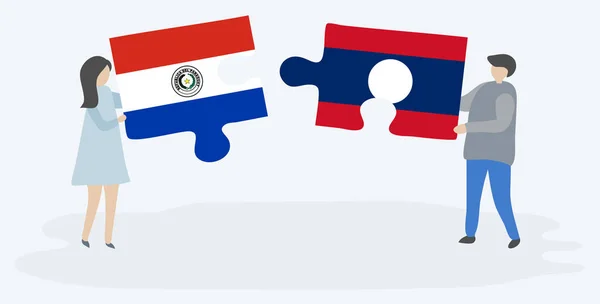 Néhány Holding Két Rejtvényeket Darab Paraguayan Lao Zászlók Paraguay Laosz — Stock Vector