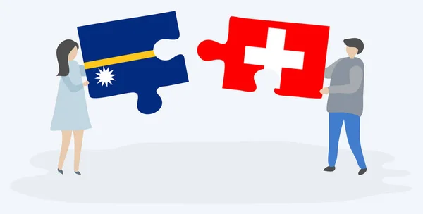 Coppia Contenente Due Pezzi Puzzle Con Bandiere Nauruan Svizzere Nauru — Vettoriale Stock
