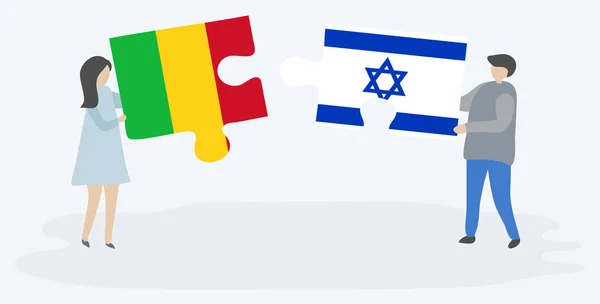 Paar Houden Twee Puzzels Stukken Met Malian Israëlische Vlaggen Mali — Stockvector