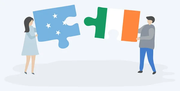 Paar Mit Zwei Puzzleteilen Mit Mikronesischen Und Irischen Flaggen Mikronesien — Stockvektor