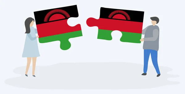 Dvojice Drží Dvě Skládanky Malawianovou Malawianovou Vlajkou Národní Symboly Malawi — Stockový vektor