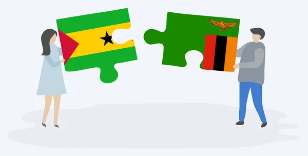 Coppia Contenente Due Pezzi Puzzle Con Bandiere Sao Tomean Zambian — Vettoriale Stock
