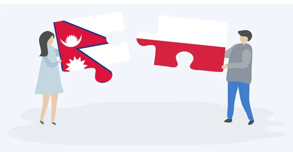 Çift Nepal Polonya Bayrakları Ile Iki Bulmaca Parçaları Tutan Nepal — Stok Vektör