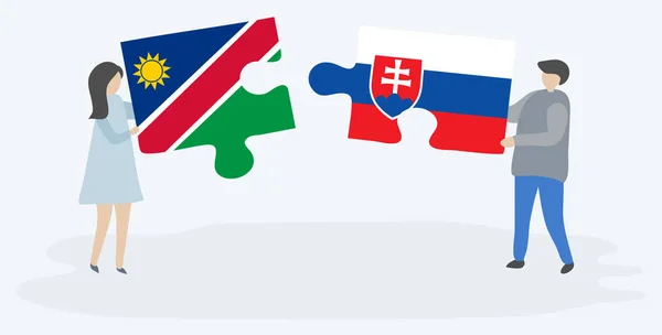 Paar Mit Zwei Puzzleteilen Mit Namibischen Und Slowakischen Flaggen Namibia — Stockvektor