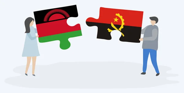 Paar Houden Twee Puzzels Stukken Met Malawische Angolese Vlaggen Malawi — Stockvector