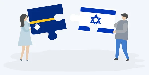 Coppia Contenente Due Pezzi Puzzle Con Bandiere Nauruan Israeliana Nauru — Vettoriale Stock