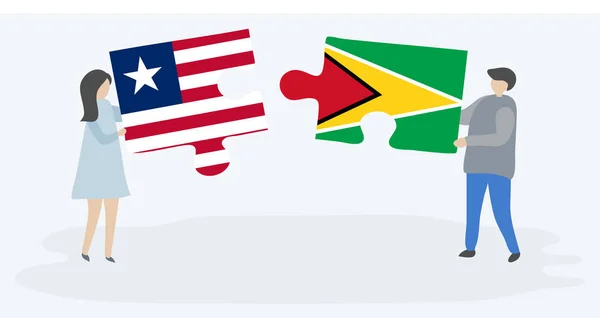 Paar Mit Zwei Puzzleteilen Mit Liberianischen Und Guyanischen Flaggen Liberia — Stockvektor