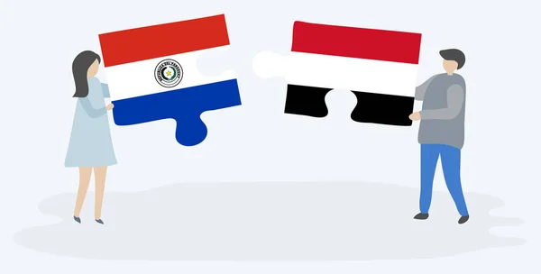 Paar Houden Twee Puzzels Stukken Met Paraguayaanse Jemenide Vlaggen Paraguay — Stockvector