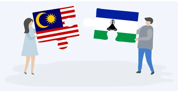 Paar Houden Twee Puzzels Stukken Met Maleisische Basotho Vlaggen Maleisië — Stockvector