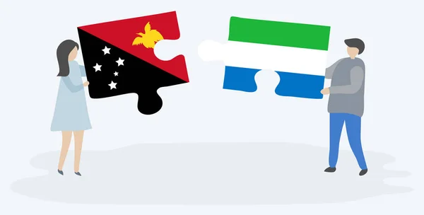 파푸아와 시에라리온 깃발이 조각을 파푸아뉴기니와 시에라리온의 — 스톡 벡터