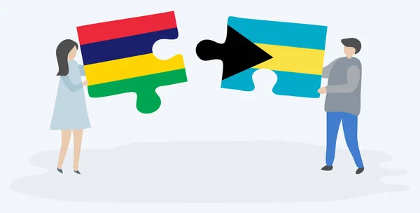 Пара Проведення Двох Головоломок Штук Мавританською Багамський Прапори Маврикій Багамські — стоковий вектор