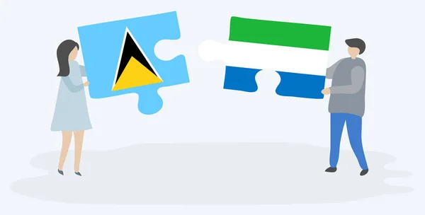 Paar Mit Zwei Puzzleteilen Mit Luzianischen Und Sierra Leonischen Flaggen — Stockvektor