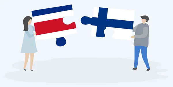 Néhány Holding Két Rejtvények Darab Costa Ricai Finn Zászlók Costa — Stock Vector