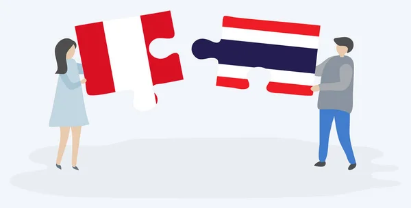 Ζευγάρι Που Κρατά Δύο Κομμάτια Παζλ Περουβιανές Και Ταϊλανδικές Σημαίες — Διανυσματικό Αρχείο