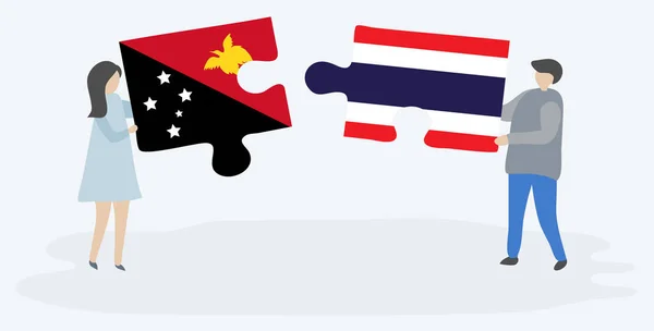 Ζευγάρι Που Κρατά Δύο Κομμάτια Παζλ Τις Σημαίες Papuan Και — Διανυσματικό Αρχείο