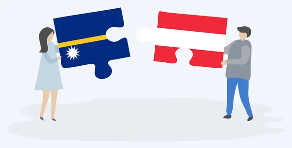 Coppia Contenente Due Pezzi Puzzle Con Bandiere Nauruan Austriaca Simboli — Vettoriale Stock
