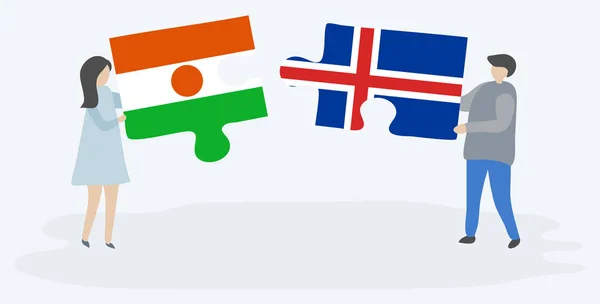 Пара Проведення Двох Головоломок Штук Nigerien Ісландських Прапорів Нігер Ісландія — стоковий вектор