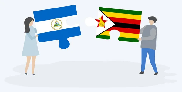 니카라과와 짐바브웨 국기와 조각을 니카라과와 짐바브웨 — 스톡 벡터